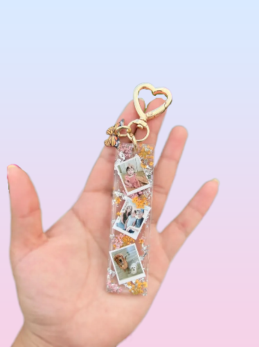 Customizable Personalized Photo Gold Keychain with Butterfly Charm: Id