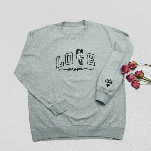 Mom & Kids Photo Sweatshirt – Custom Embroidered Personalized Love Design