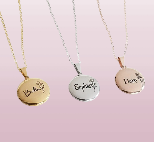 Photo Locket Necklace, Round Pendant Design, Ideal for Daughter's Birthday or Christmas Gift