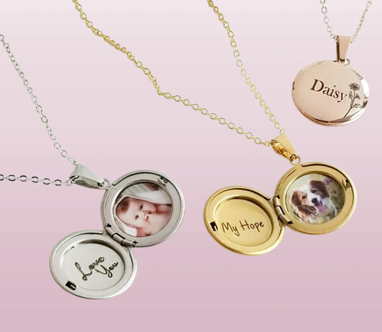 Photo Locket Necklace, Round Pendant Design, Ideal for Daughter's Birthday or Christmas Gift