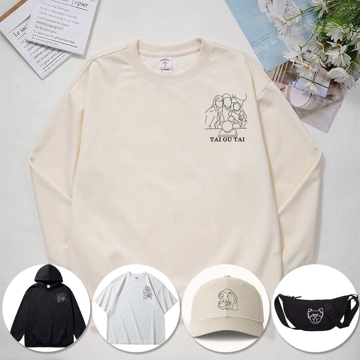  Custom Embroidered Line Drawing Hoodie,Sweatshirt,unique gift