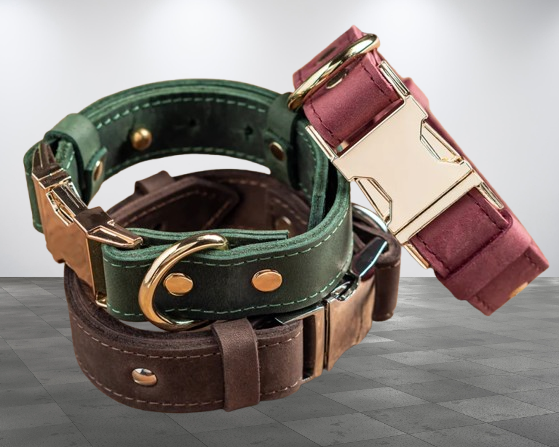Handmade Genuine Leather Dog Collar, Custom Engraved Design for Pets