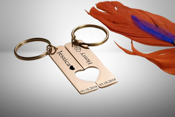 Couple Heart Keychain, Valentine's Day Custom Gift, Matching Design for Boyfriend and Girlfriend