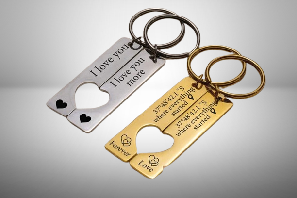 Couple Heart Keychain, Valentine's Day Custom Gift, Matching Design for Boyfriend and Girlfriend