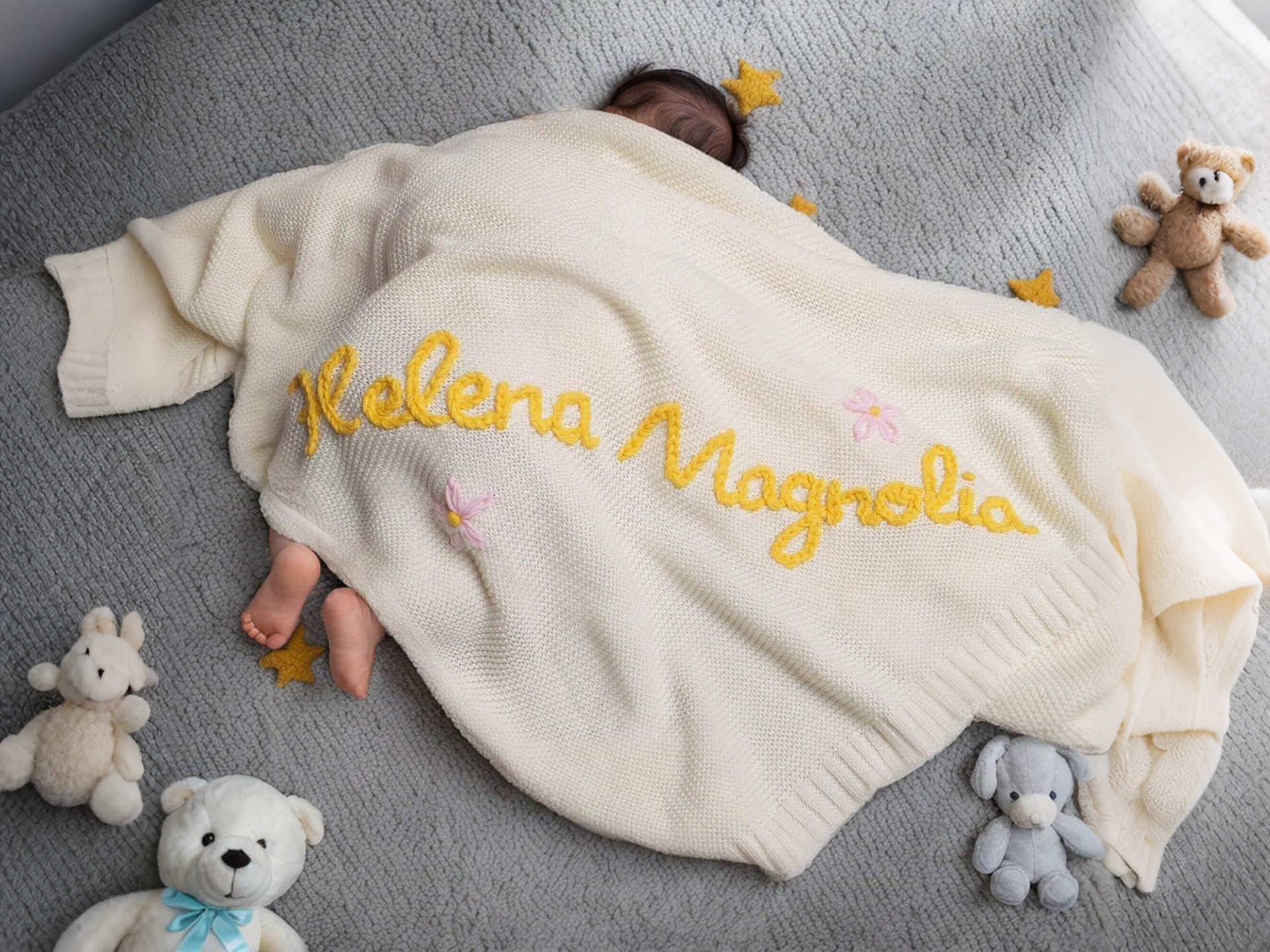 Personalized Knit Baby Blanket – Custom Embroidered Gift for Baby Shower, Birthday & Christmas