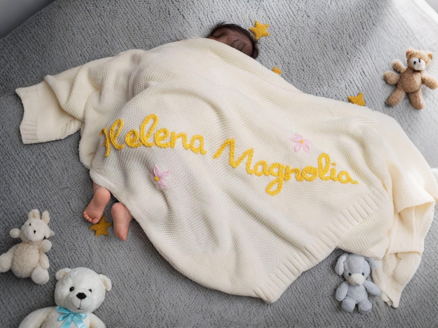 Personalized Knit Baby Blanket – Custom Embroidered Gift for Baby Shower, Birthday & Christmas