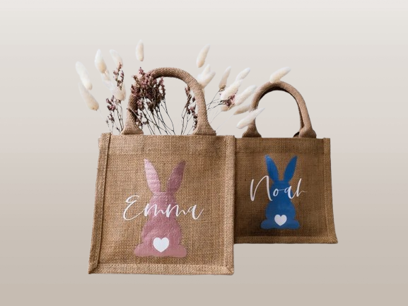 Personalized Jute Easter Bag, Custom Name Design, Kids Easter Gift 