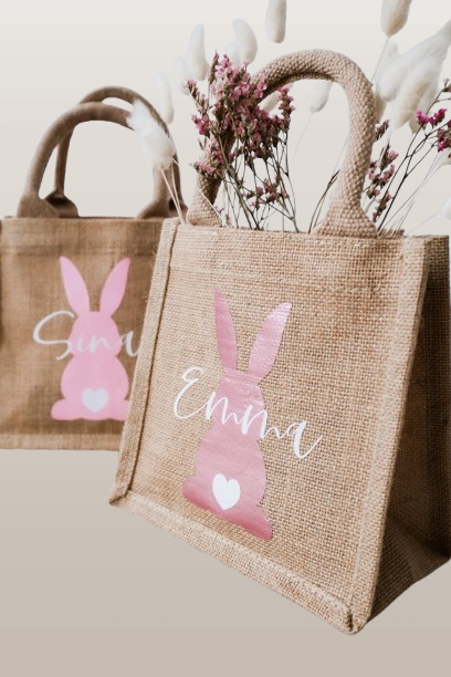 Personalized Jute Easter Bag, Custom Name Design, Kids Easter Gift 