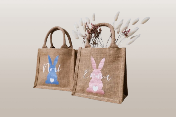 Personalized Jute Easter Bag, Custom Name Design, Kids Easter Gift 