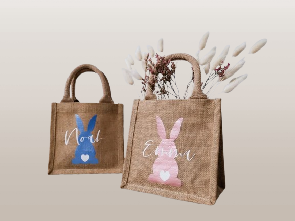 Personalized Jute Easter Bag, Custom Name Design, Kids Easter Gift 