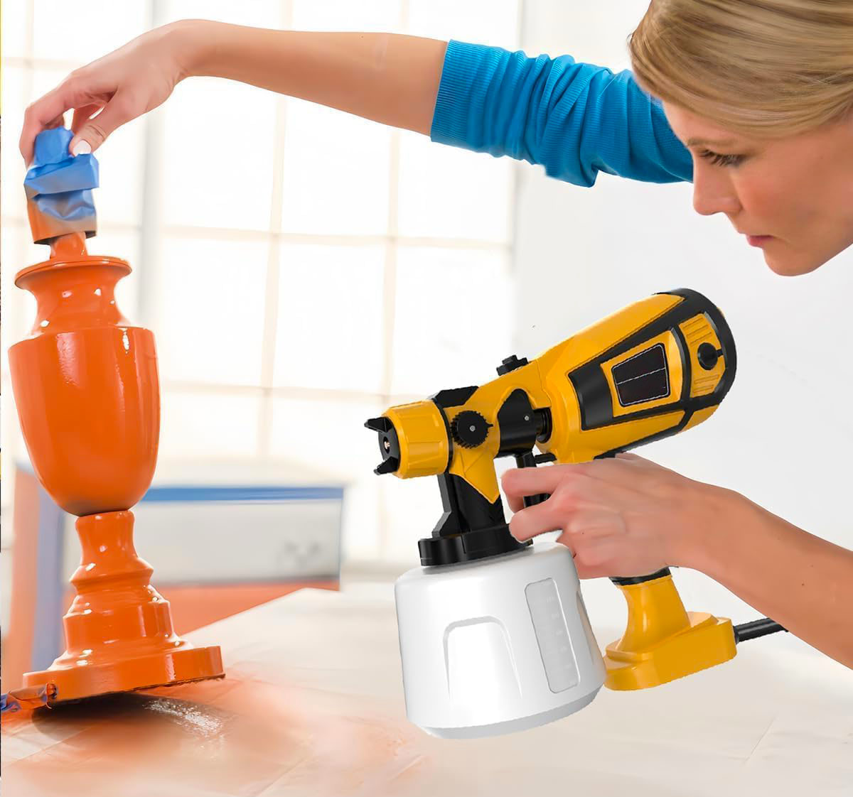 Paint Sprayer 1000W High Power Electric Spray Paint Gun Adjustable Spray Width Knob 1400ML Container 4 Nozzles & 3 Patterns Easy to Clean, for Furniture, Cabinets, Fence, Walls, Door, Garden Chairs etc
