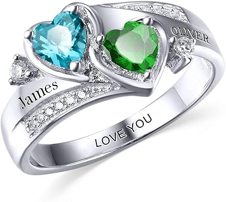Sterling Silver Ring with 2 Birthstones  Personalized Happy Mother's Day Gift for Mom