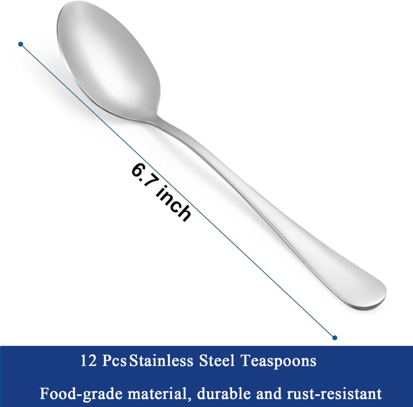 12 Pcs Teaspoons Set, Food-Grade Stainless Steel Spoons Silverware Cutlery Tea Spoons Durable Dessert Spoons Metal Spoon for Home, Kitchen or Restaurant Mirror Polished Dishwasher Safe 6.7 Inch