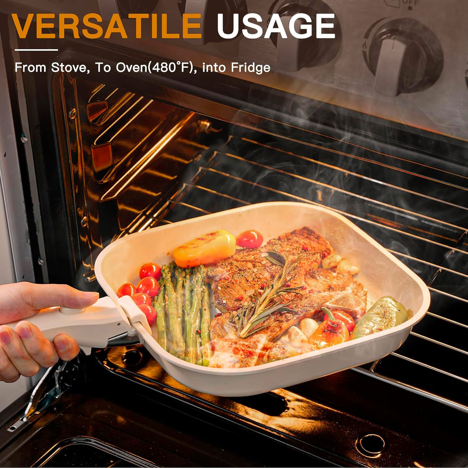 23 Pcs Pots and Pans Set Non Stick Ceramic Cookware Set Detachable Handle Healthy Non Stick for RV, Dishwasher ＆ Oven Safe Stackable Non-stick Set Cream White