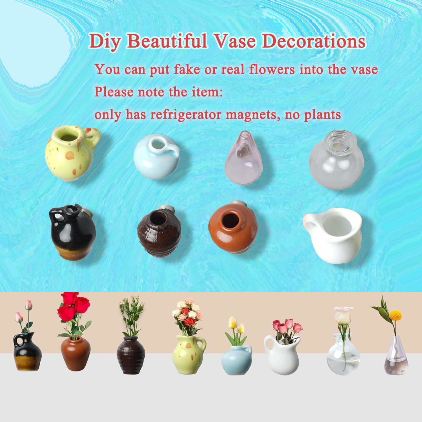 8 Pcs Mini Vase Magnets for Fridge Mini Ceramic Vase Refrigerator Magnets 3D Ceramic Flower Vase Plant FridgeMagnets for Kitchen,Classroom,Office, Home Decorand Cabinet