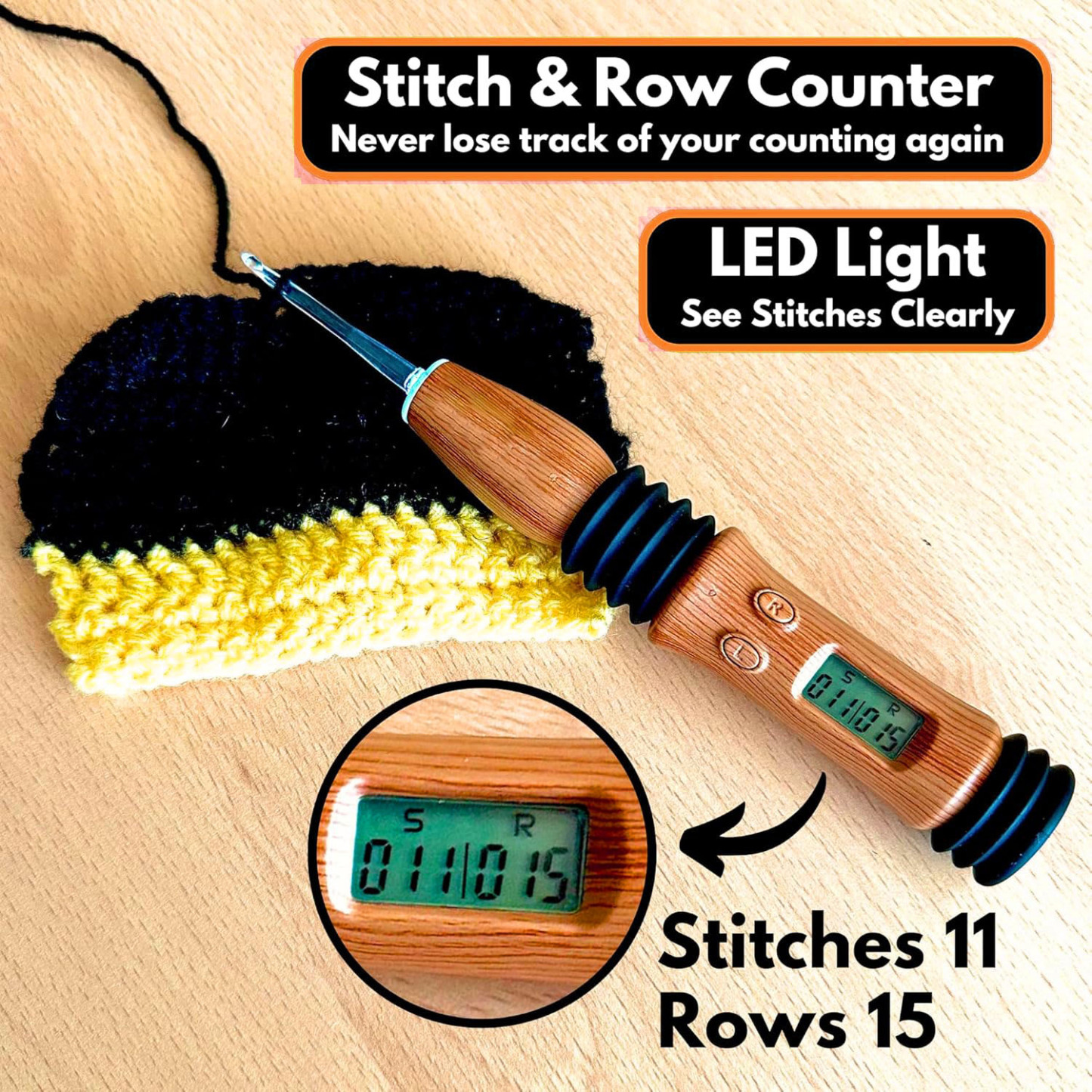 Vintage Counting Crochet Hook Set with Light & Counter Crochet Hook Set Ergonomic for Arthritic Hands Light up, Digital Stitch & Row Counter 17 Size Interchangeable Hooks Kit 
