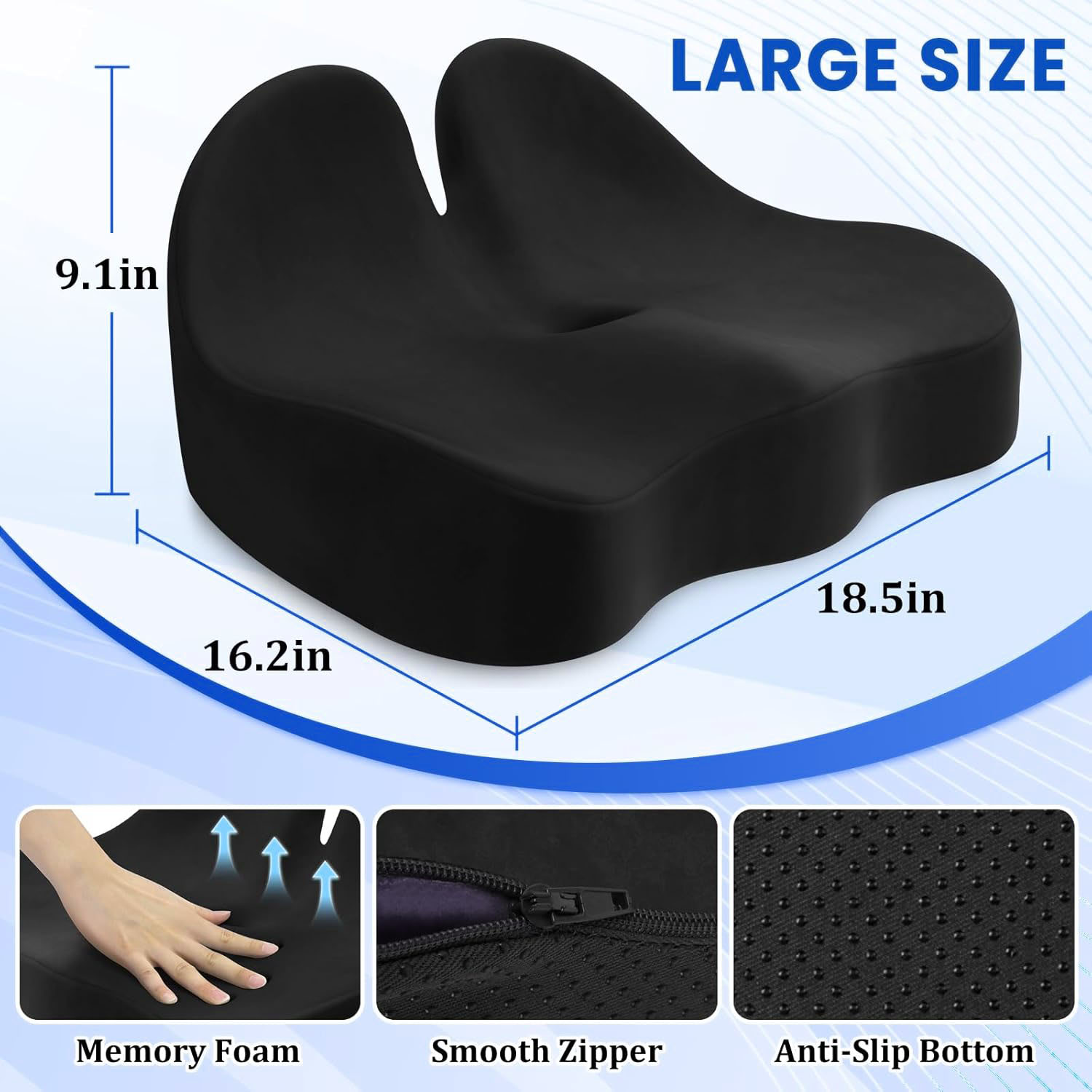Seat Cushion Memory Foam Office Chair Seat Cushion for Office Chairs/Car/Long Trip/Desk Chair/Gaming Extra Large Size  Tailbone Pain Relief Cushion, Sciatica & Back Support, Office Chair Cushion & Car Seat Cushion