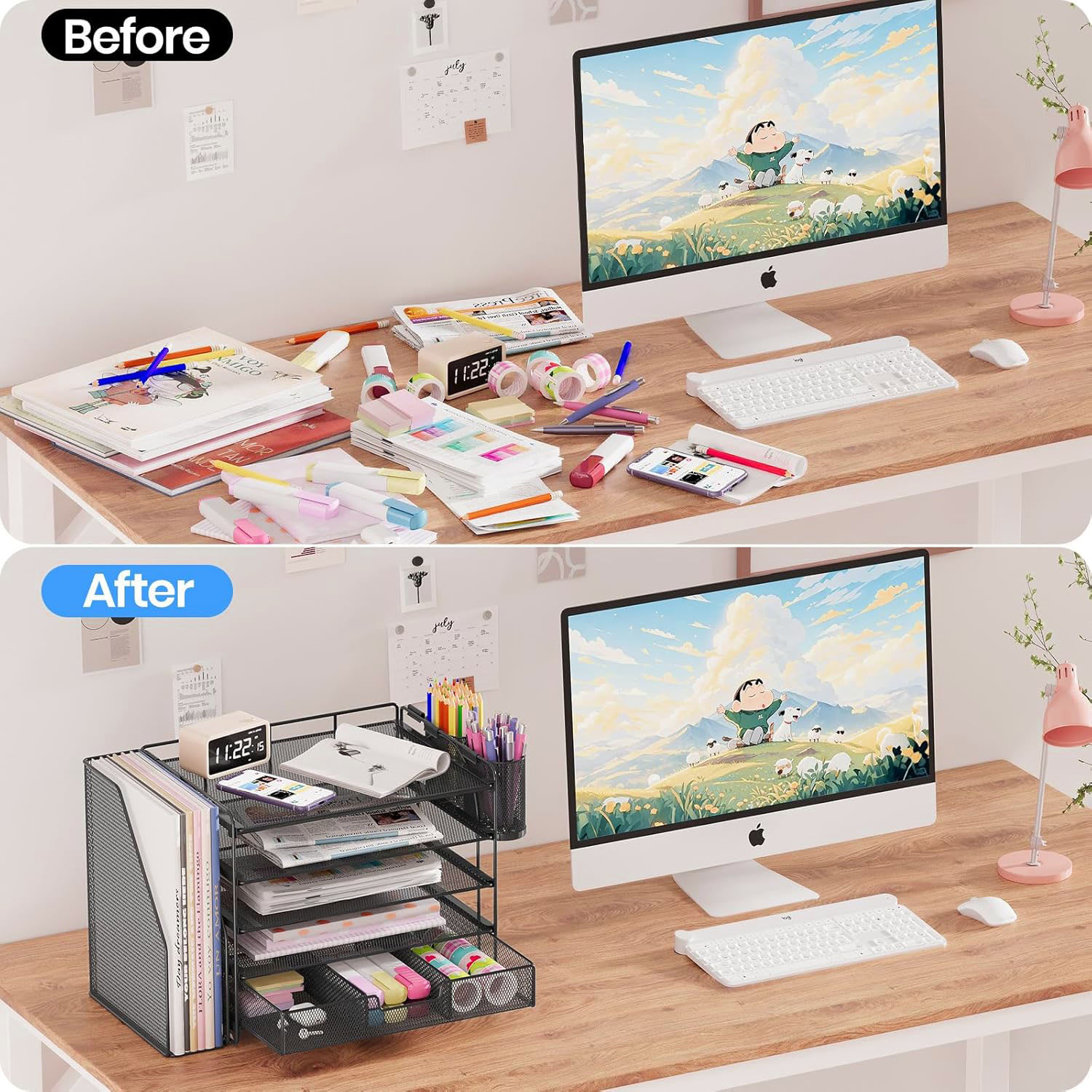 Desk Organizers and Accessories 5-Tier Paper File Organizer with Drawer & Pen Holder Simple Trending 5-Tier Desk File Organizer Office Desk Accessories  Workspace Desktop Organizer for Office Supplies