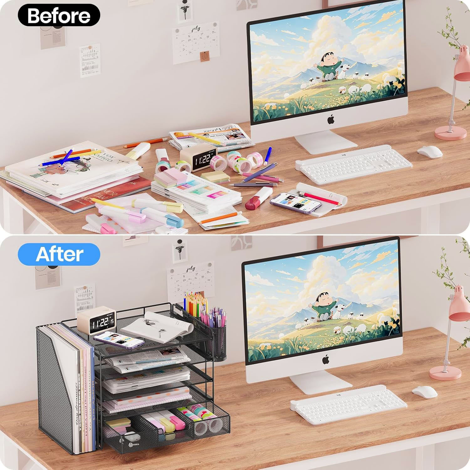 Desk Organizers and Accessories 5-Tier Paper File Organizer with Drawer & Pen Holder Simple Trending 5-Tier Desk File Organizer Office Desk Accessories  Workspace Desktop Organizer for Office Supplies