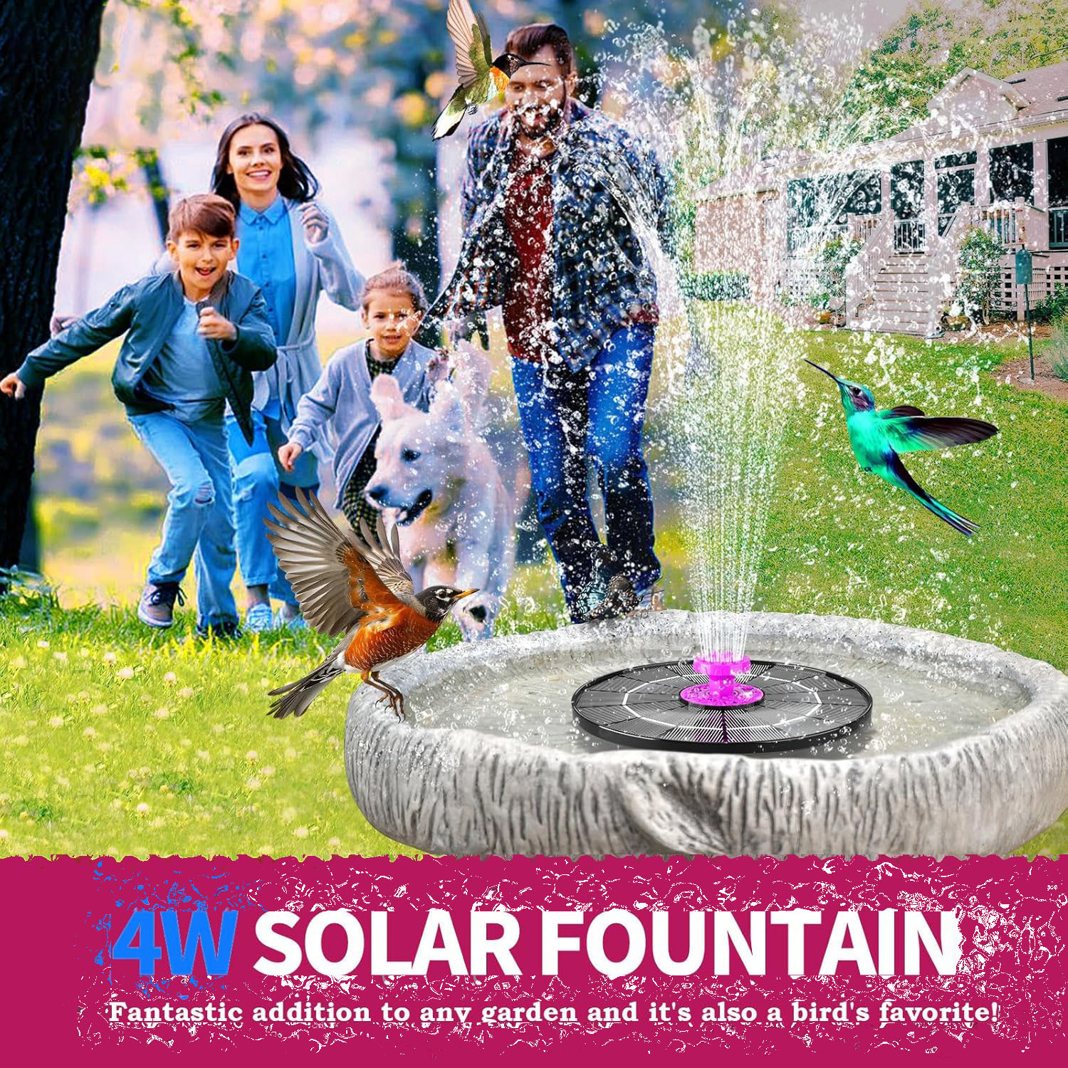 Solar Bird Bath Fountain Pump 2025 Upgrade 4W Solar Powered Water Pump Outdoor Water Fountain with 8 Nozzles For Bird Bath, Garden, Pond, Pool, Outdoor
