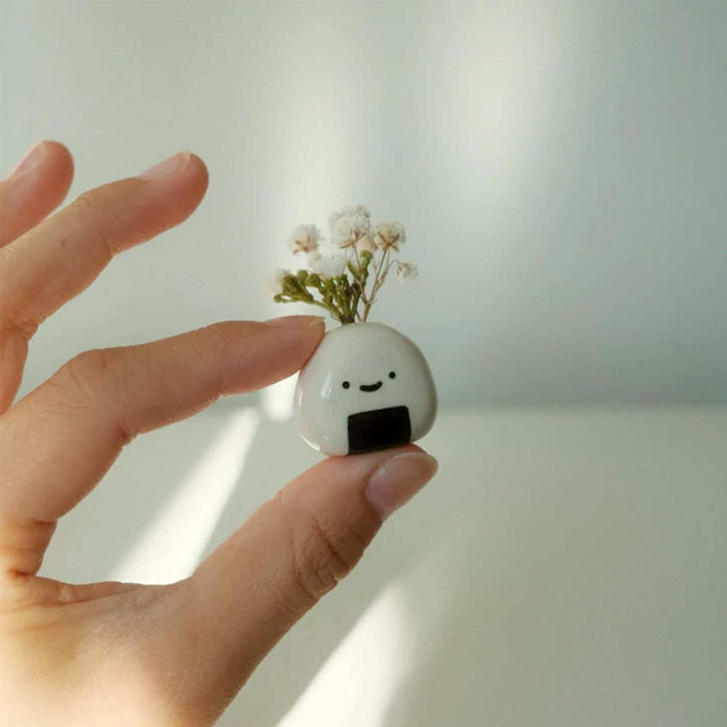 Mini Flower Vase Handmade Ceramic Rice Ball (Japanese Onigiri) Miniature Vases Charming and Cute Design Perfect for Dry Flowers - Bulk Bud Vases Unique and Adorable Japanese Craft
