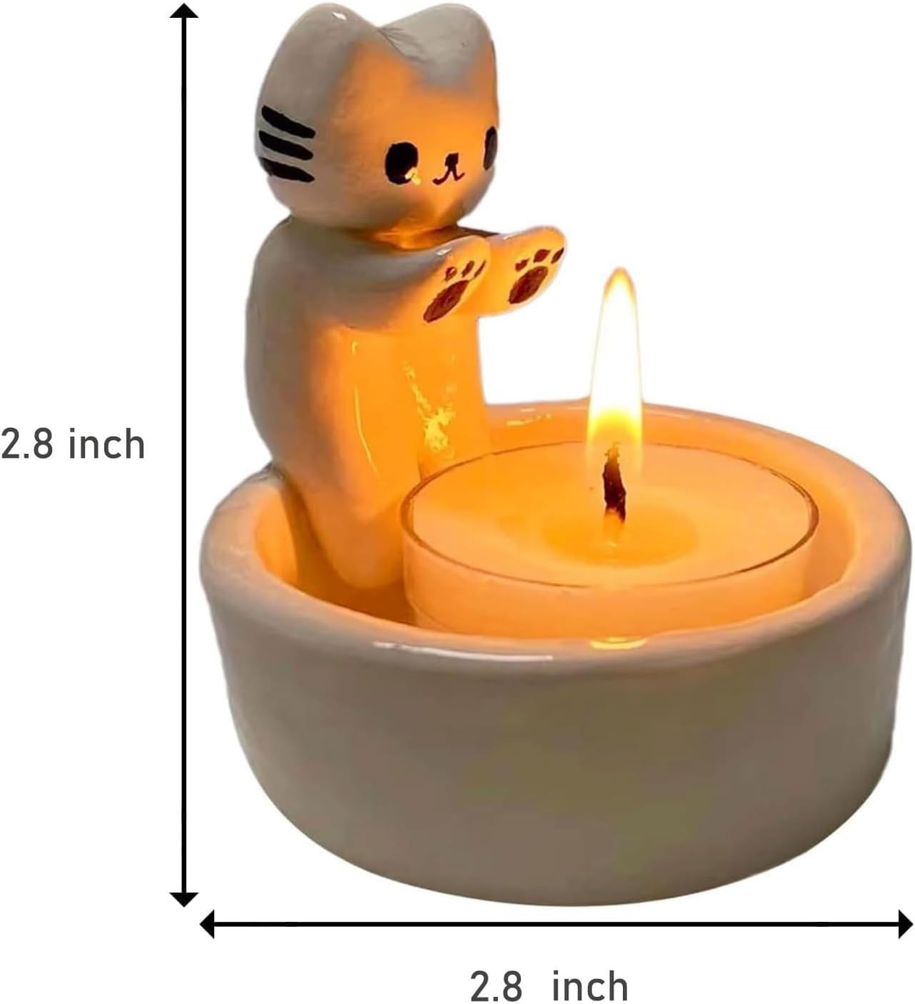 Kitten Candle Holder Handmade Ceramic Candlestick Cartoon Kitty Warming Its Paws Cute Light Holder Gift for Cat Lover Choice(Not Included Candles)
