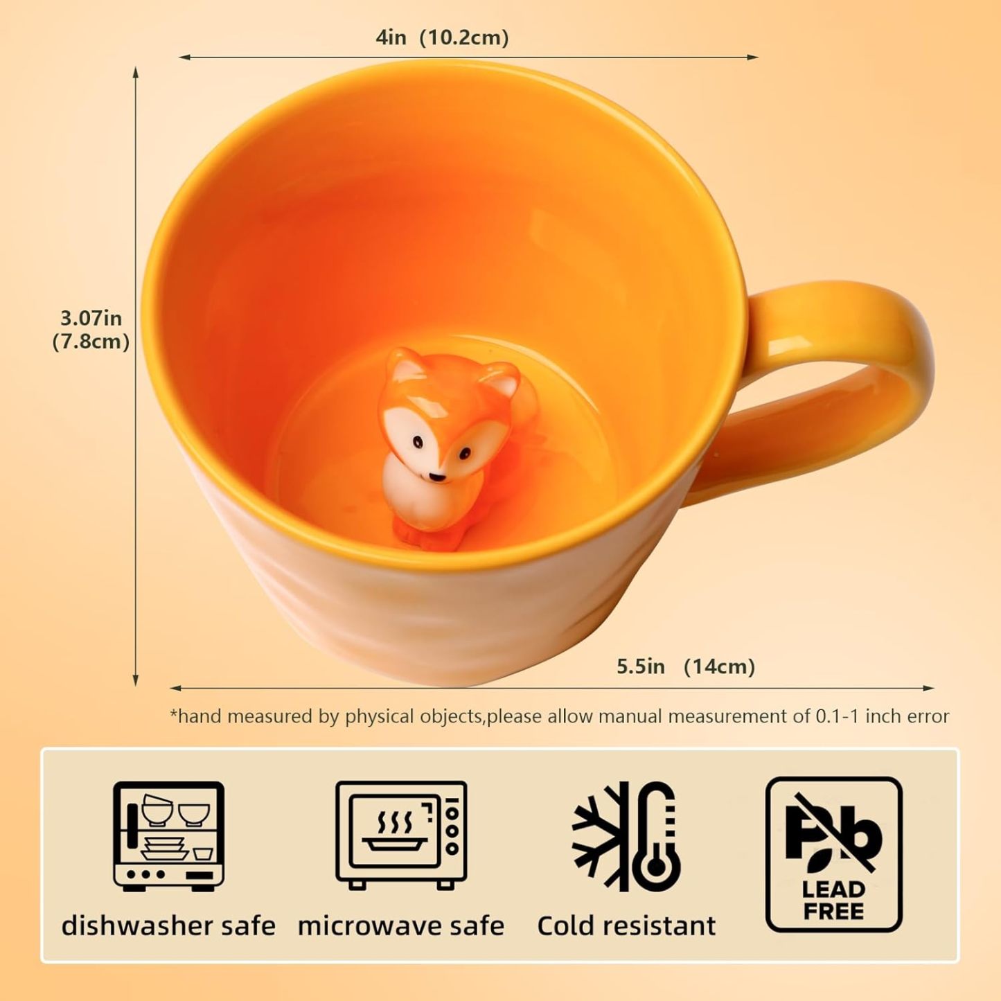 Squirrel Ceramic Mug with 3D Animal Inside Cartoon Handmade Figurine Mug Cute Coffee Mug With Interesting Design, Holiday and Birthday Gift for Coffee and Milk Tea Lovers (Fox)
