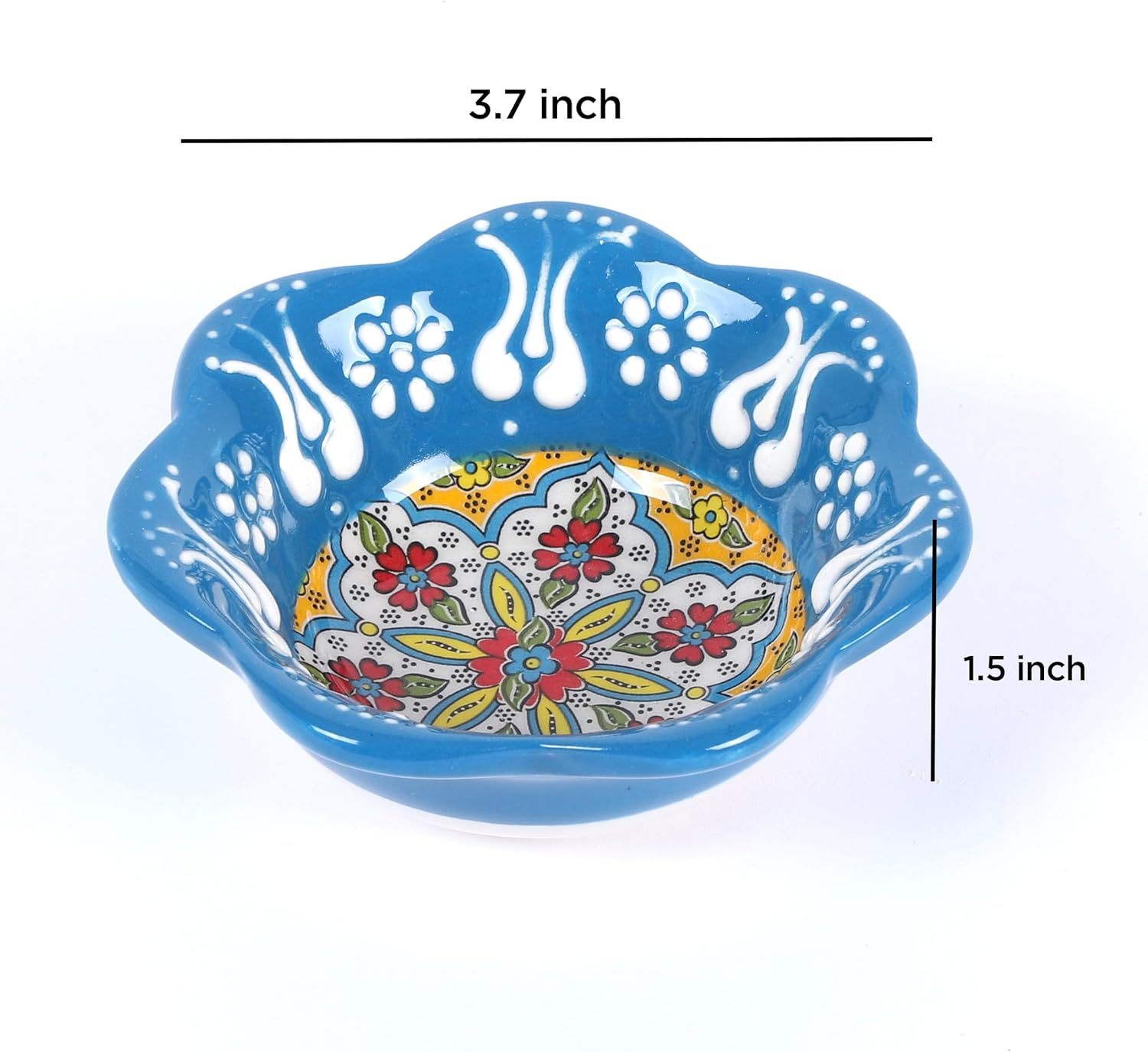 Daisy Shaped Handmade Ceramic Bowl Bowls For Kitchen, Hand Painted Decorative Serving Turkish Tiny Bowl, Bowls For Cereal Salad, Fruit, Ice Cream, Soup, Yoghurt, Olive, Cheese Best Gift Set