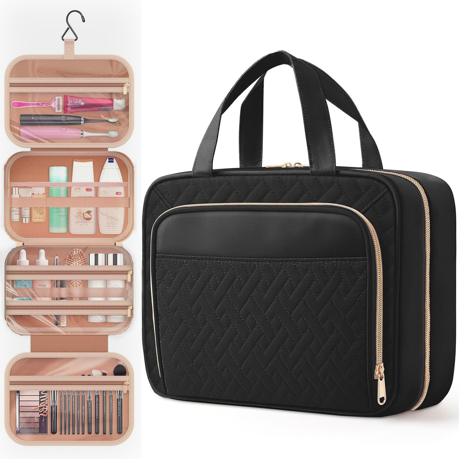 Travel Toiletry Bag for Women & Men Waterproof Makeup Bag with Hanging Hook and Multiple Pockets Cosmetic Bags for Women Travel Essentials Travel Toiletries Organizer bag