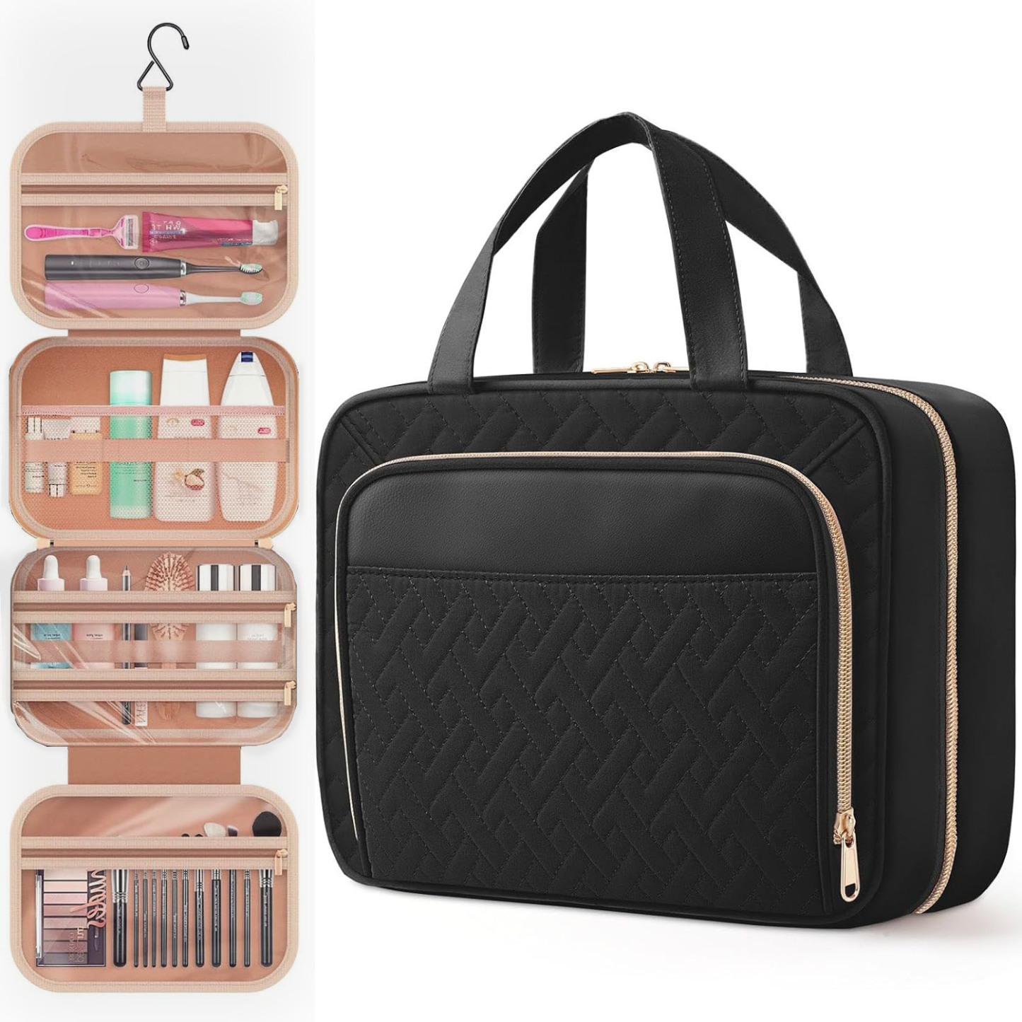 Travel Toiletry Bag for Women & Men Waterproof Makeup Bag with Hanging Hook and Multiple Pockets Cosmetic Bags for Women Travel Essentials Travel Toiletries Organizer bag