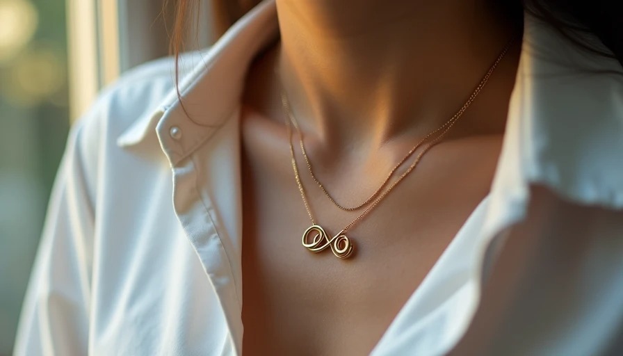 A close-up of a personalized infinity name necklace on a person's collarbone, soft natural light