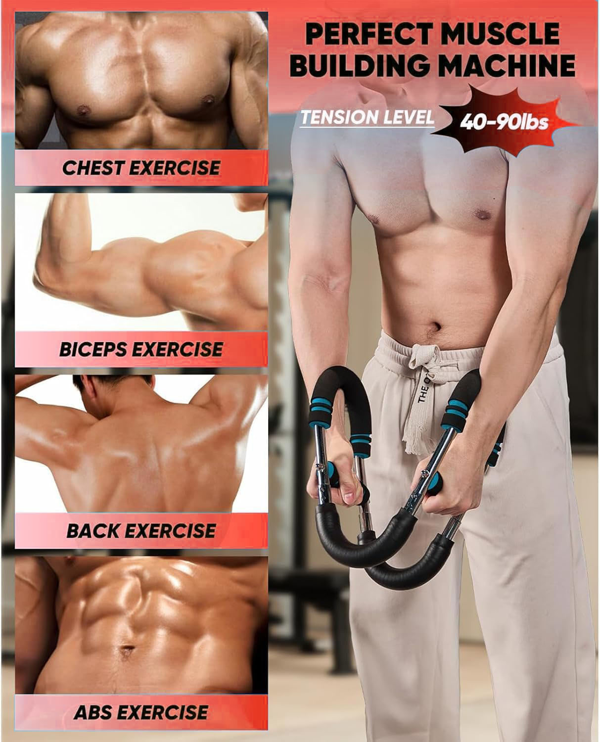Twisting Arm Trainer 40-100 lb Adjustable Chest Trainer Arm Trainer Arm Twister Arm Strengthener Portable Strength Twisting Bar Detachable Design  Safe Fitness Workout Anywhere