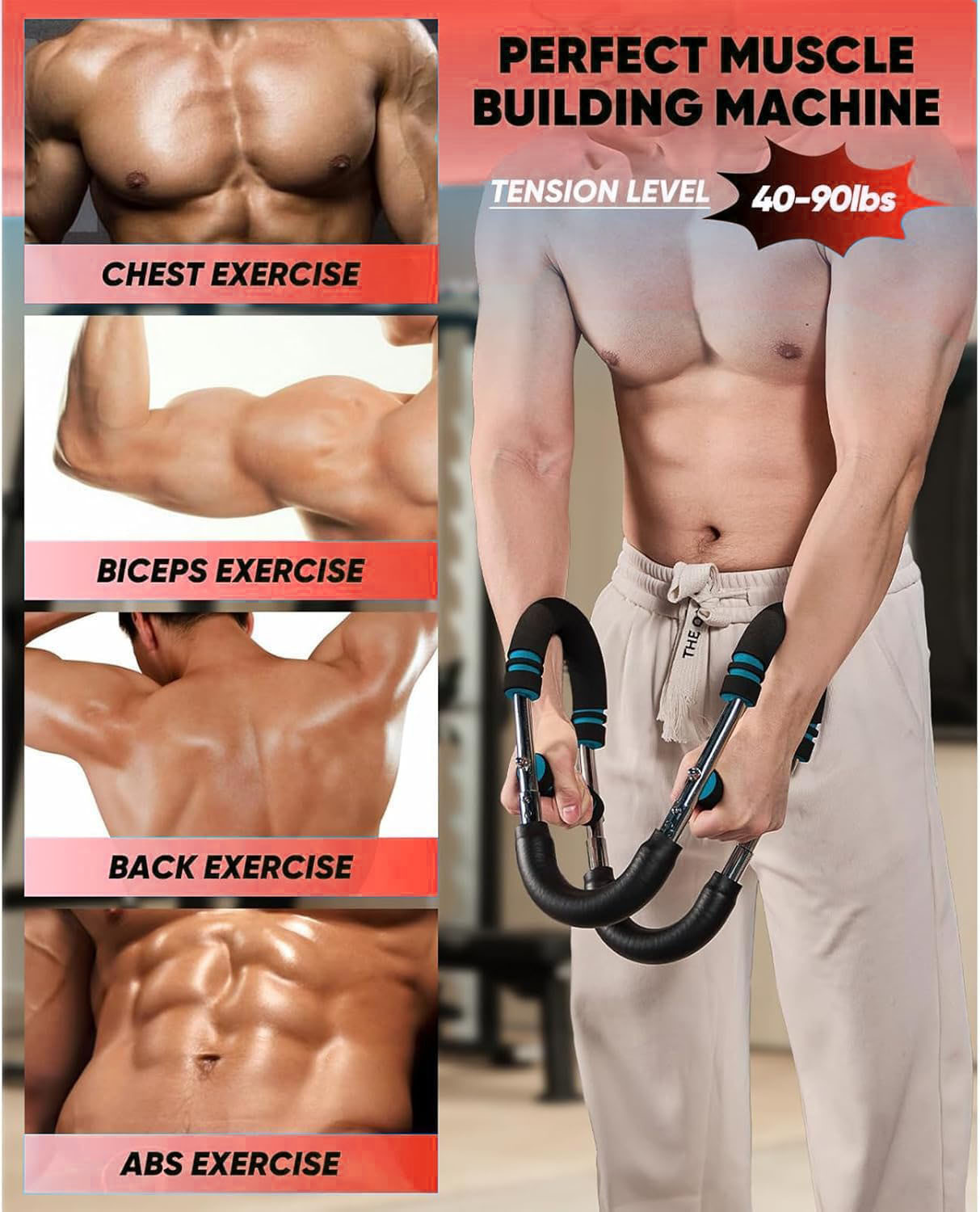 Twisting Arm Trainer 40-100 lb Adjustable Chest Trainer Arm Trainer Arm Twister Arm Strengthener Portable Strength Twisting Bar Detachable Design  Safe Fitness Workout Anywhere