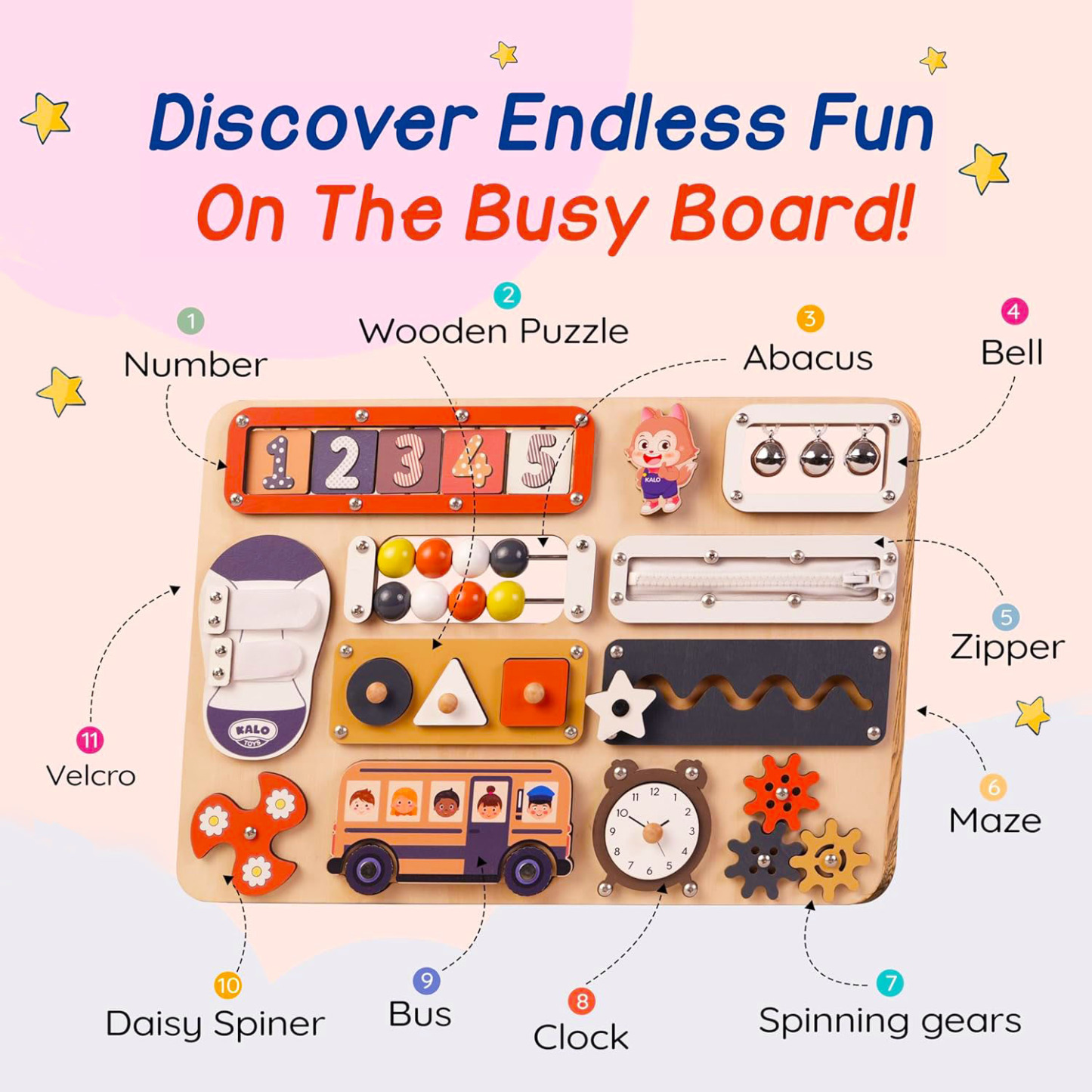 Bus Busy Board  Toys for  1.5+ Years Old Sensory Toys for 1.5+ Years Old Wheels On The Bus Wooden Toys  Fine Motor Skills & Early Learning Multiple toy combinations Gift for Boys & Girls 