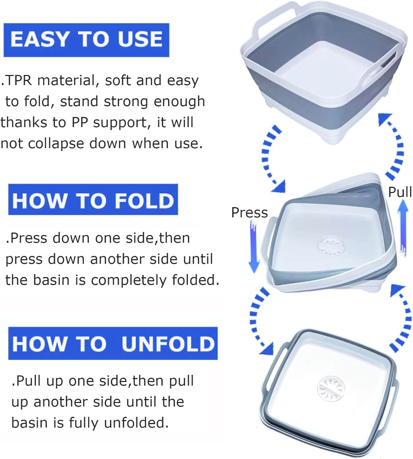 Collapsible Wash Basin 9L  5L Portable Foldable Small Plastic Water Supplies for Outdoor  Multi-purpose Wash Bucket Collapsible Dishpan with Drain Plug for Kitchen Sink Camping Sink for Washing Dishes, Laundry & Kitchen Use（9L+5L Sets of 2)