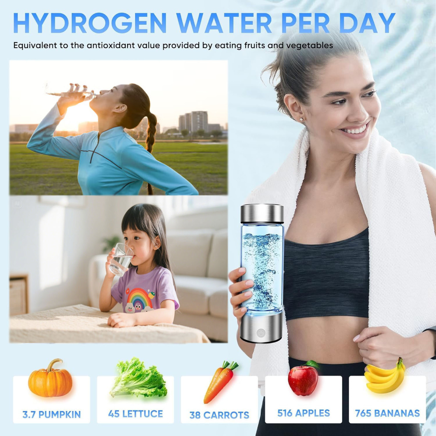 2025 Upgraded Hydrogen Water Bottle Portable Hydrogenated Water Bottle with SPE PEM Technology Portable Rechargeable aquahealth Hydrogen Water Bottle Generator,Portable Hydrogen Water Improve Water Quality in 3 Minutes Rechargeable Ionizer Machine for Hom