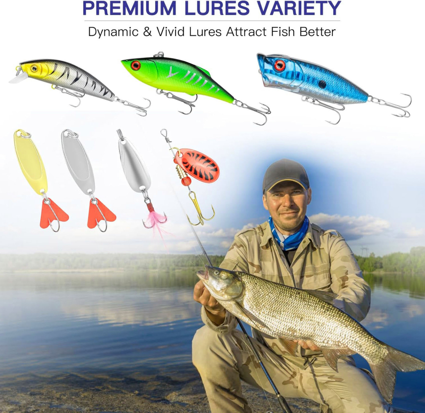 Fishing Lures 144Pcs Tackle Box Included Crankbaits, Spoon, Hooks, Jigs, Weights and More Other Accessories Well-Made Easy Catching Fishing Lures Kit for Freshwater Bait Tackle Kit for Bass Trout 