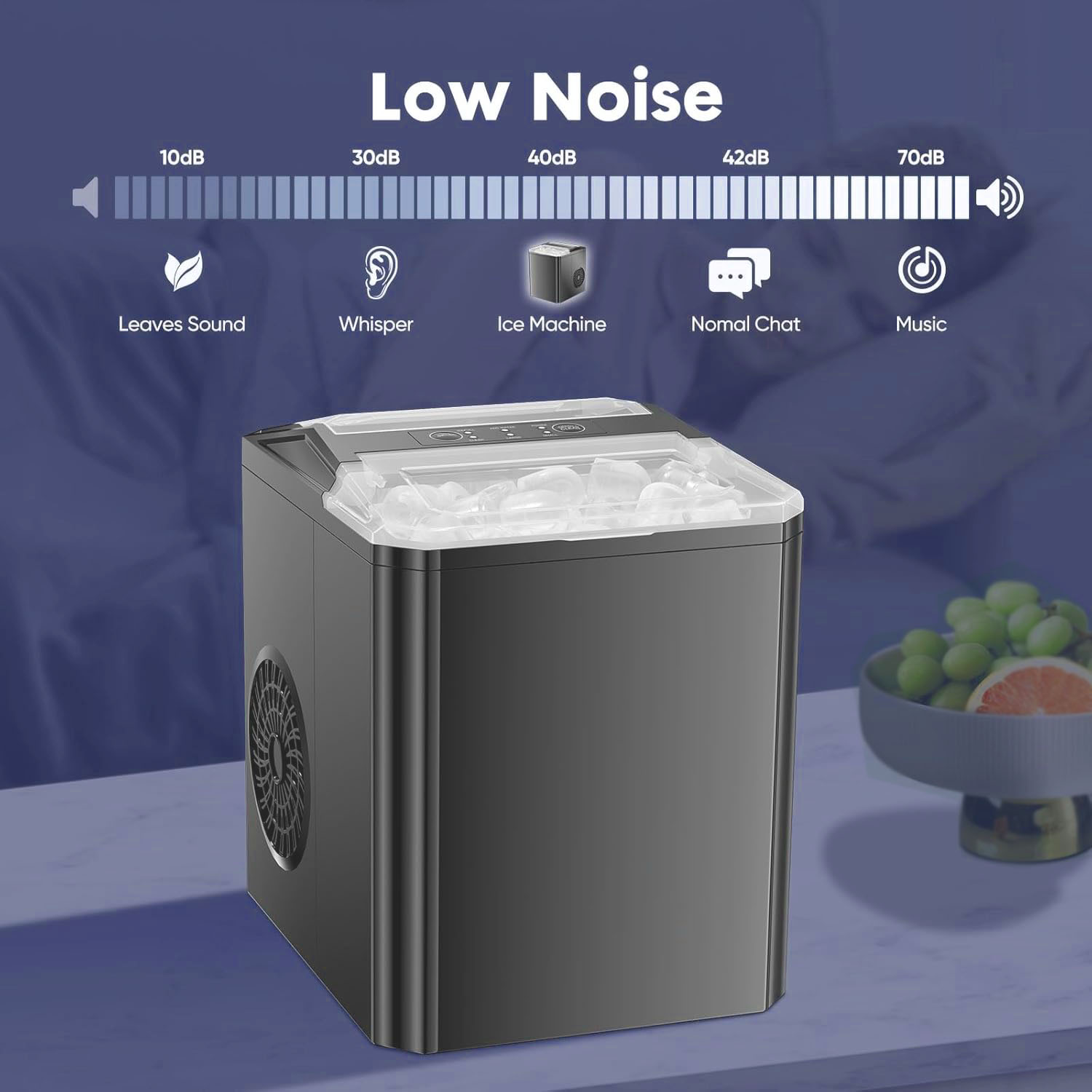 Countertop Ice Maker One-Click Operation Ice Machine with Self-Cleaning 9 Cubes in 6 Mins 26 lbs/24Hrs 2 Sizes of Bullet Ice for Home Party Office