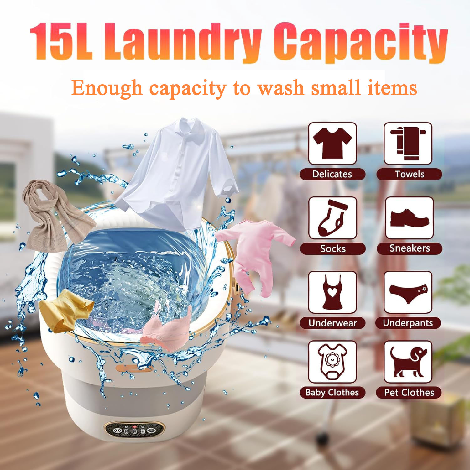 Portable Washing Machine 15L Collapsible Mini Washer 3 Cleaning Modes Small Foldable Laundry Machine for Travel Camping Dorms RVs Apartments