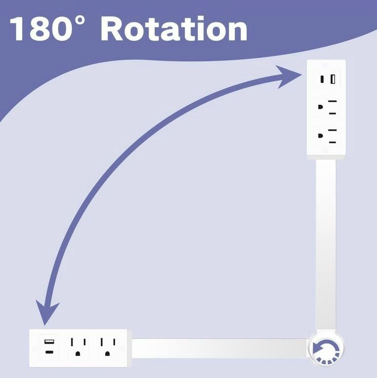 Extendable Rotating Outlet Electrical Outlet Expander 2 USB Charger(1 USB C Port) Extends 22''-34'' Rotates 180° Used for Sockets Behind Furniture Office Supplies Dorm Room Essentials