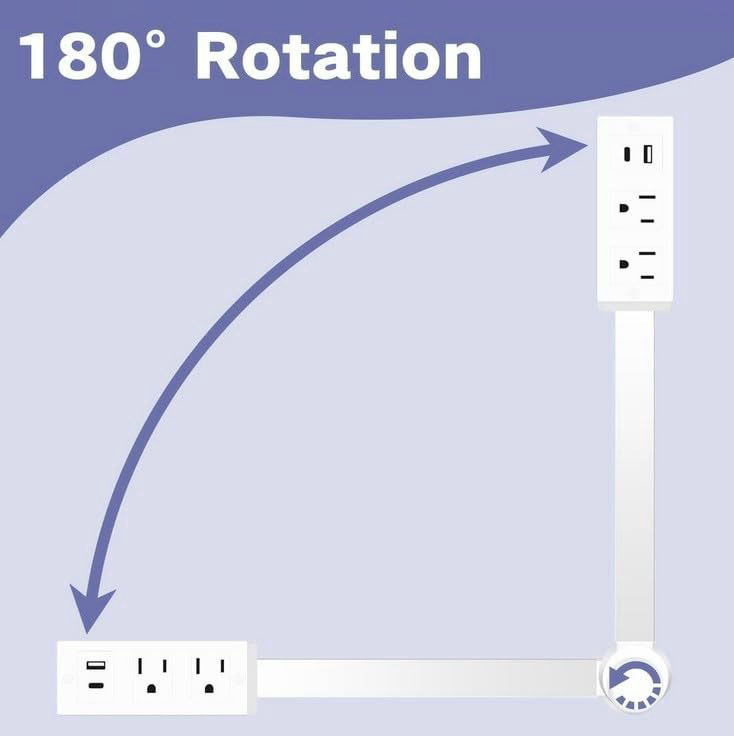 Extendable Rotating Outlet Electrical Outlet Expander 2 USB Charger(1 USB C Port) Extends 22''-34'' Rotates 180° Used for Sockets Behind Furniture Office Supplies Dorm Room Essentials
