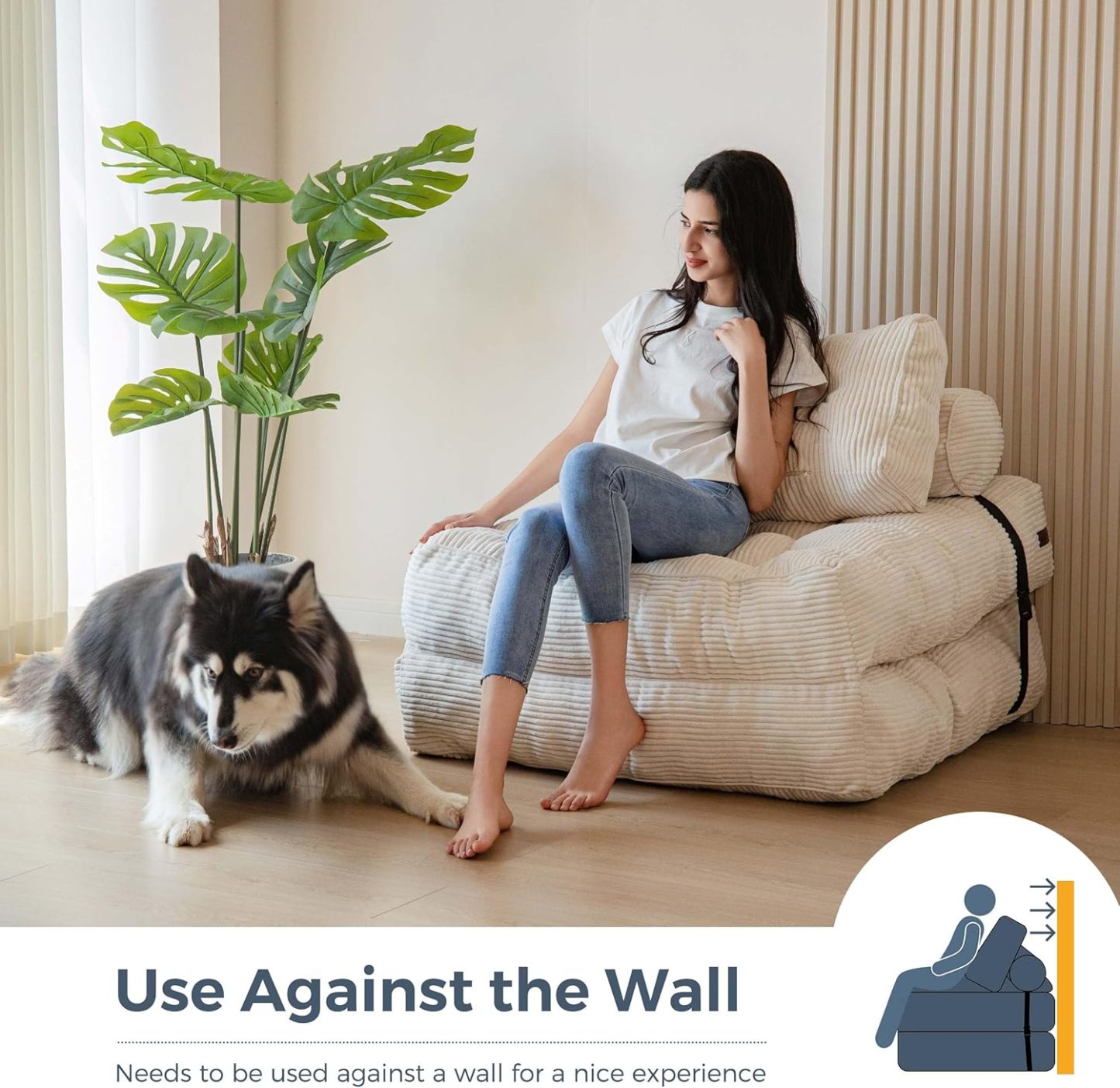 Folding Sofa Bed Convertible Sleeper Chair with Foldable Matress with Back Support Portable Fold Out Chair Bed Comfy Floor Sofa Lounge for Living Room Bedroom Single Beige/Black/Dark Grey/Green/Orange/Pink