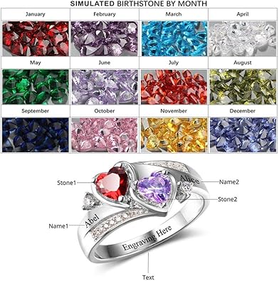 Sterling Silver Ring with 2 Birthstones  Personalized Happy Mother's Day Gift for Mom