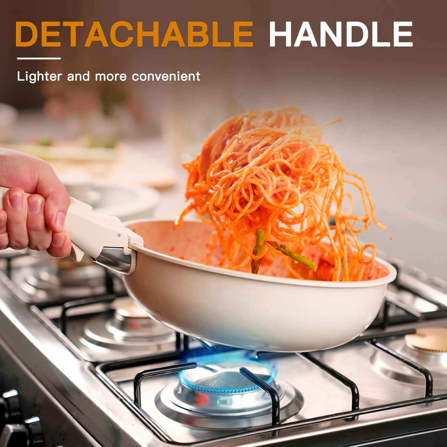 23 Pcs Pots and Pans Set Non Stick Ceramic Cookware Set Detachable Handle Healthy Non Stick for RV, Dishwasher ＆ Oven Safe Stackable Non-stick Set Cream White