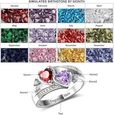 Sterling Silver Ring with 2 Birthstones  Personalized Happy Mother's Day Gift for Mom