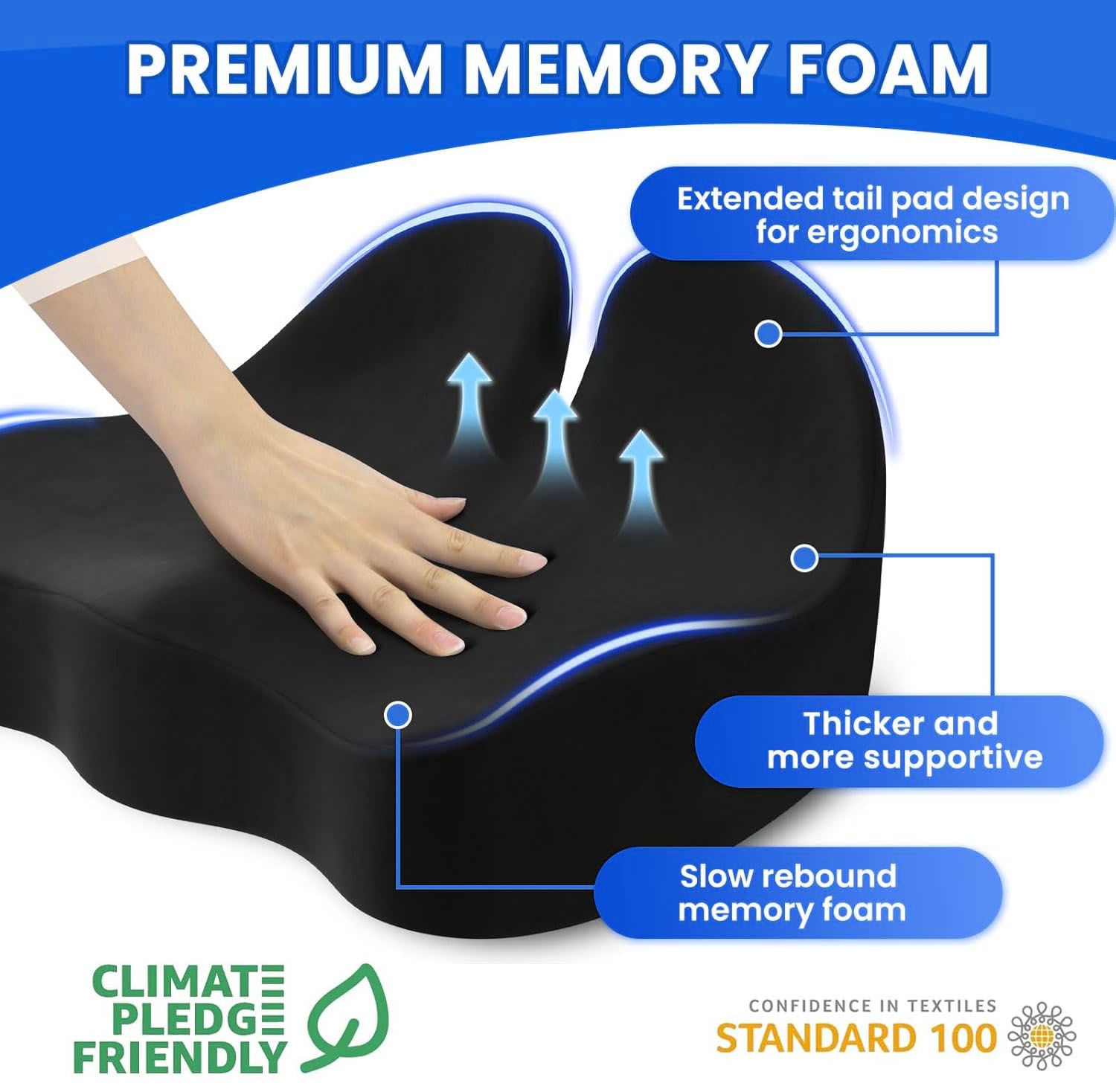 Seat Cushion Memory Foam Office Chair Seat Cushion for Office Chairs/Car/Long Trip/Desk Chair/Gaming Extra Large Size  Tailbone Pain Relief Cushion, Sciatica & Back Support, Office Chair Cushion & Car Seat Cushion