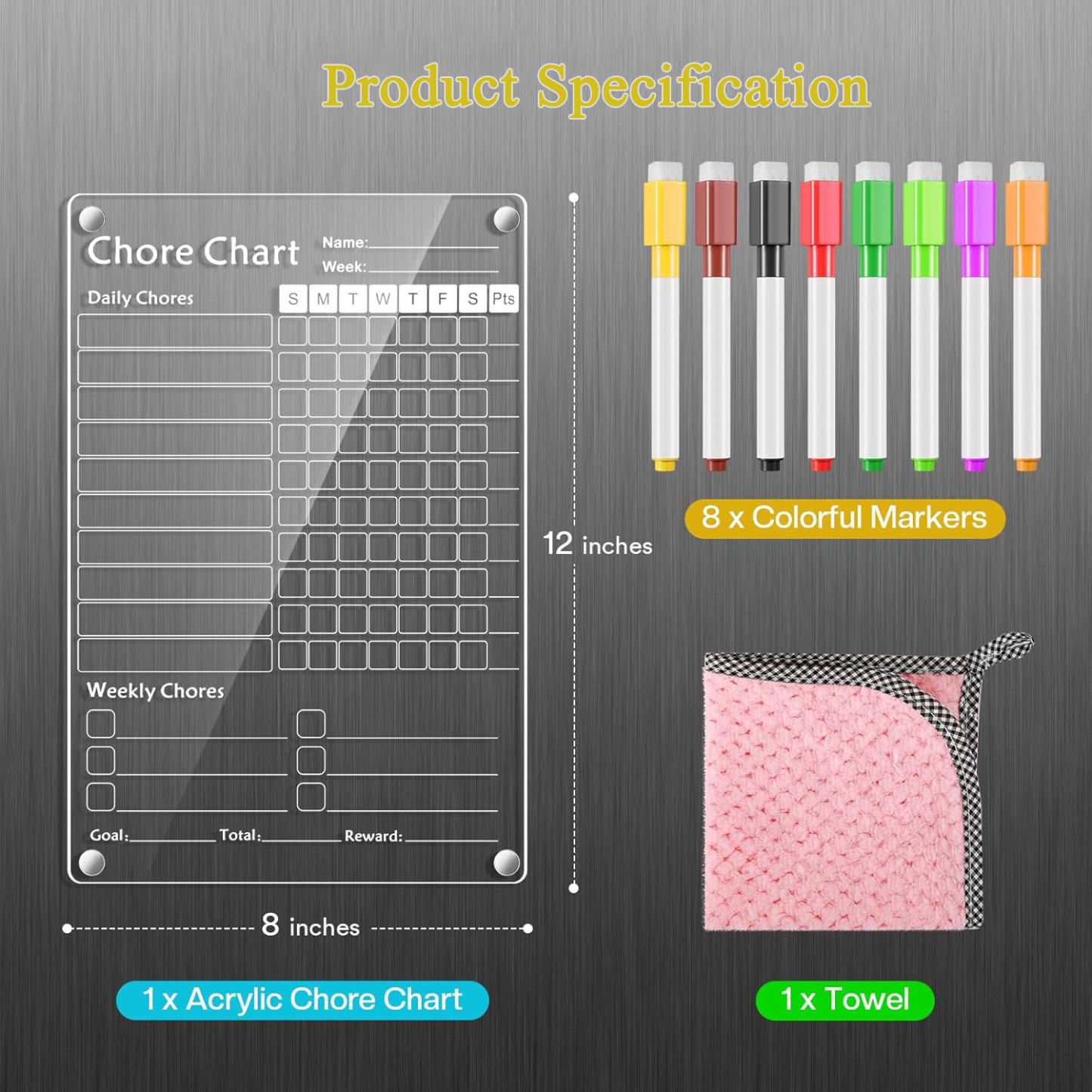 Acrylic Magnetic Chore Chart for Kids Chores Chart for Fridge Refrigerator Menu Board for Kitchen Weekly Meal Planner Whiteboard Refrigerator Dry Erase Behavior Chore Chart for Multiple Kids w/ 8 Colors Markers