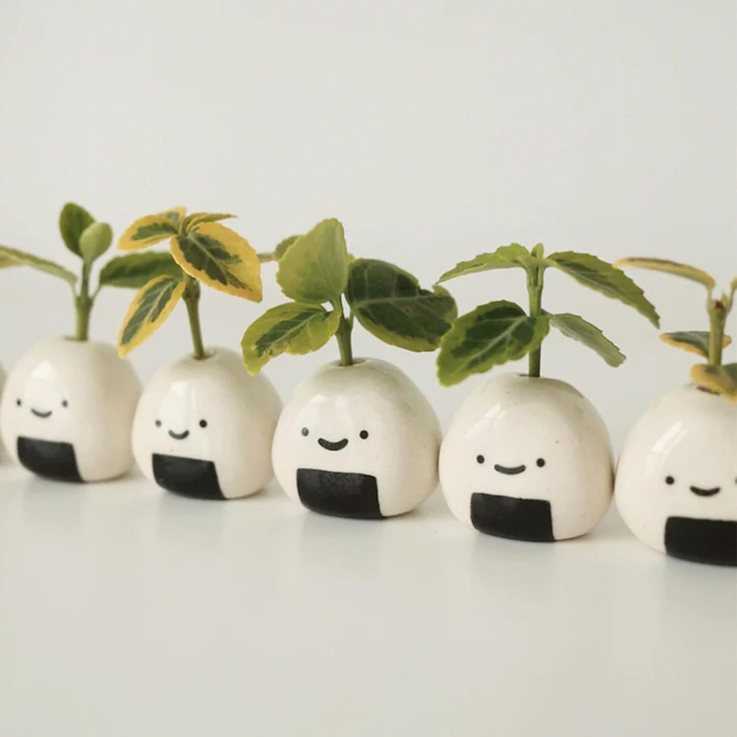 Mini Flower Vase Handmade Ceramic Rice Ball (Japanese Onigiri) Miniature Vases Charming and Cute Design Perfect for Dry Flowers - Bulk Bud Vases Unique and Adorable Japanese Craft