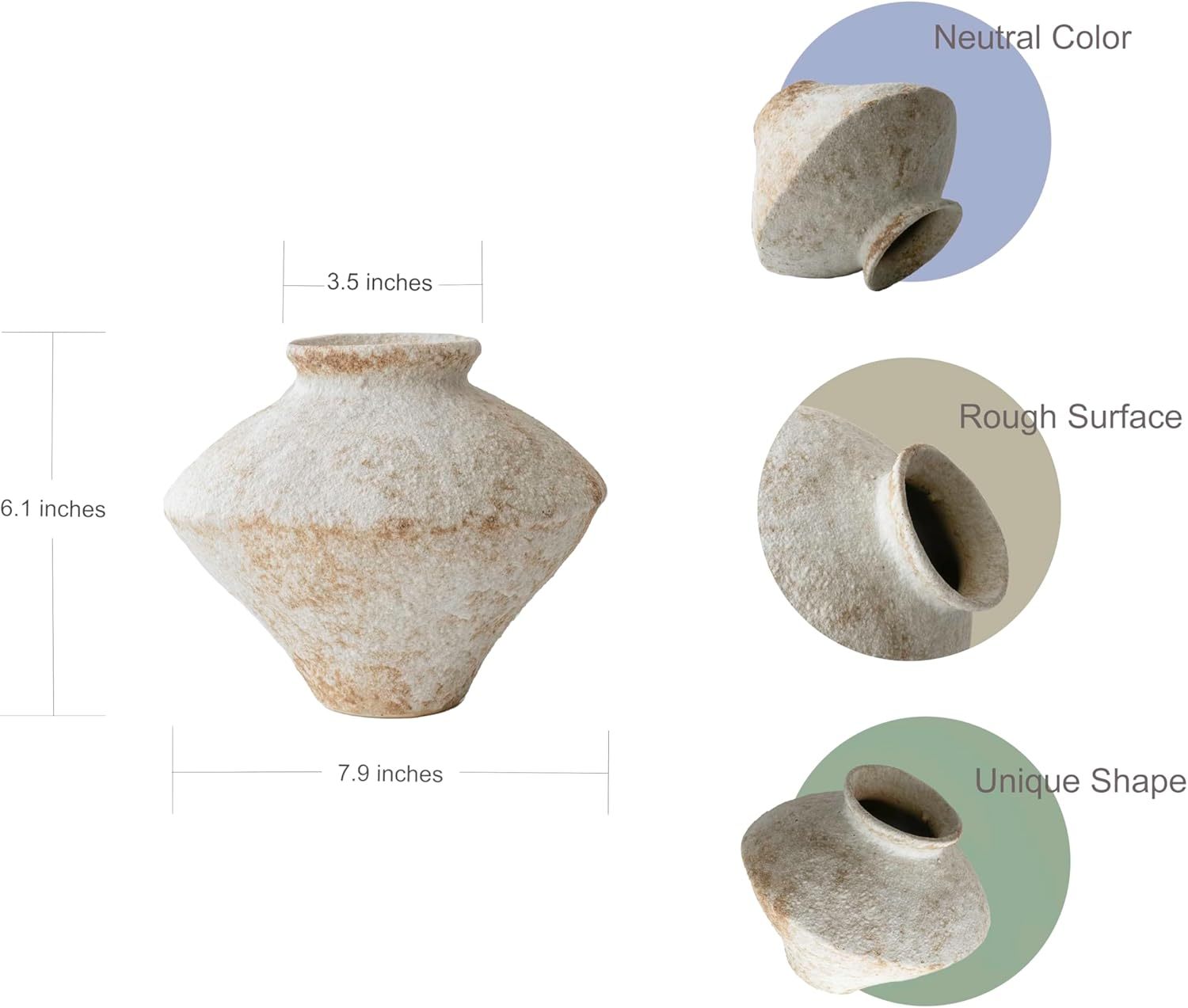 Handmade Ceramic Rustic White  Vase  Decorative Flower Vase  Textured Pottery Vase  for Centerpieces, Kitchen, Living Room, Bedroom Decor Gifts