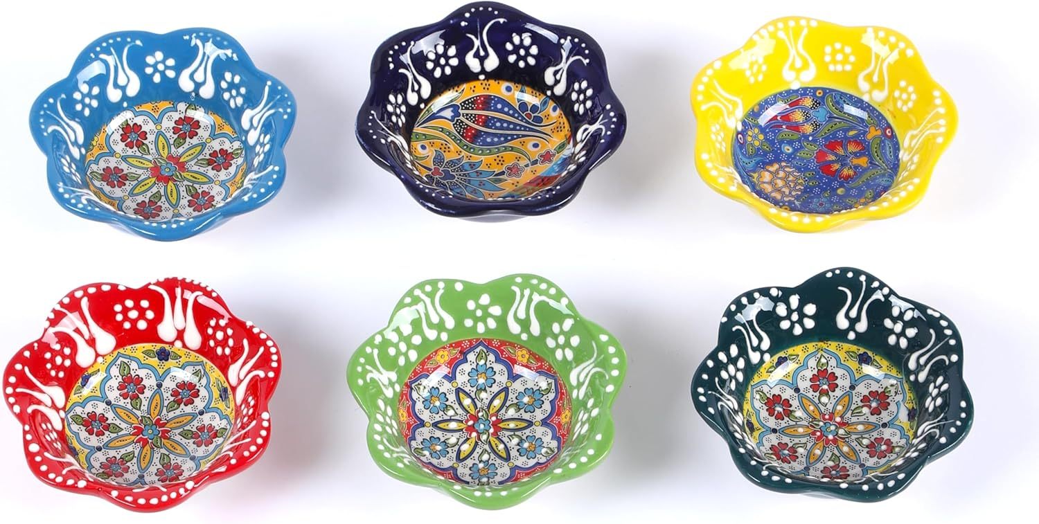 Daisy Shaped Handmade Ceramic Bowl Bowls For Kitchen, Hand Painted Decorative Serving Turkish Tiny Bowl, Bowls For Cereal Salad, Fruit, Ice Cream, Soup, Yoghurt, Olive, Cheese Best Gift Set